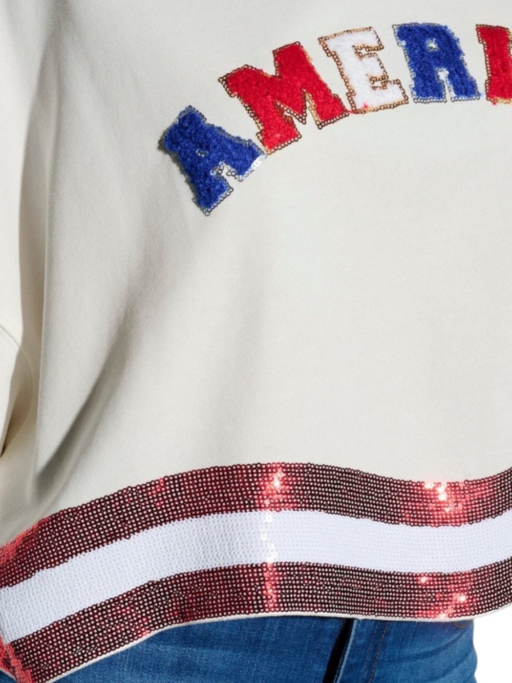 THE AMERICANA CREW LONG SLEEVE SEQUIN CROP PULLOVER SWEATER
White - Picture 3 of 10